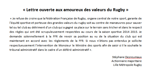 lillerugby's tweet photo. Lettre ouverte aux amoureux des valeurs du Rugby à RT au maximum @PatrickKanner #Nerienlacher #LilleenProD2 @FFRugby http://t.co/LxhaTE3PJ0
