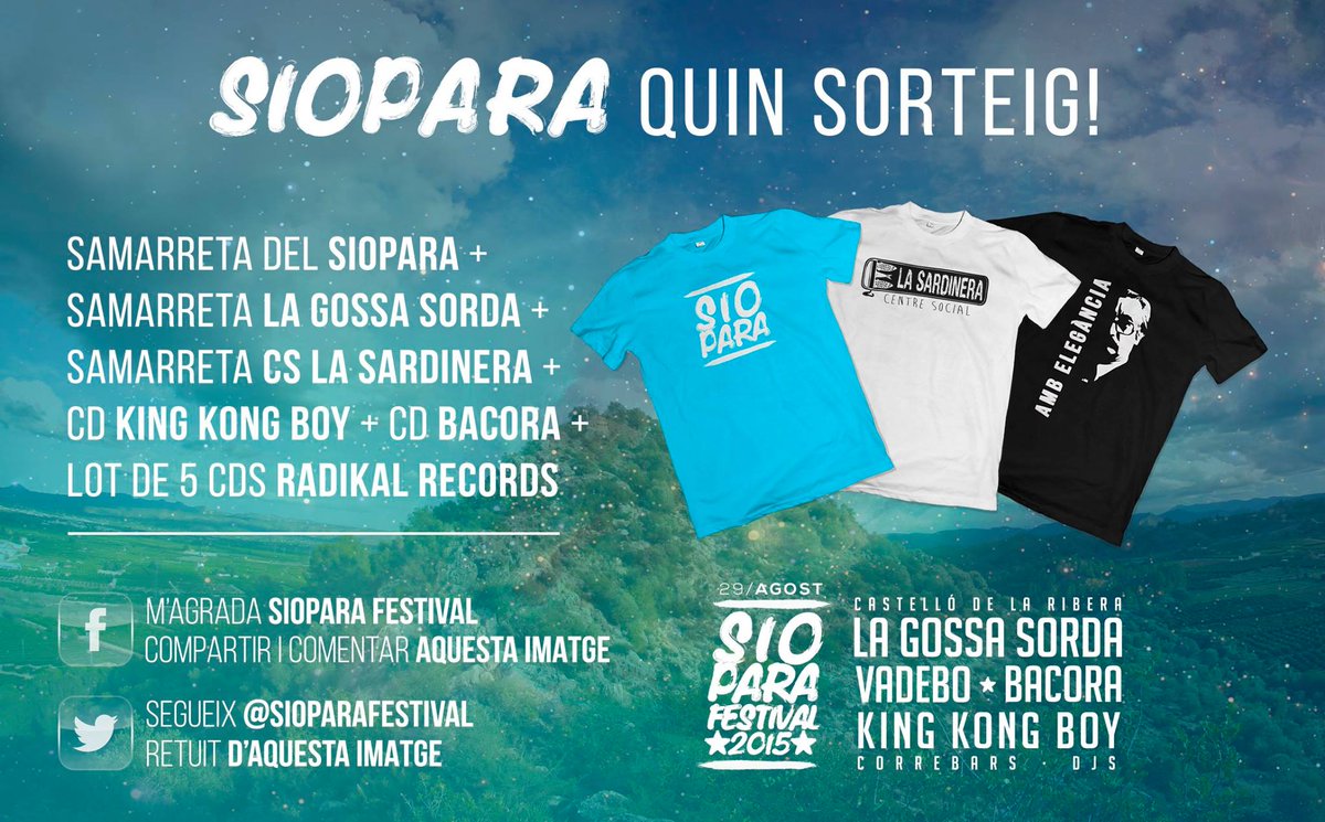 SioparaFestival's tweet image. ★ SIOPARA QUIN SORTEIG!! ★ Segueix-nos  i fes RT per guanyar algun d'aquestos premis! #SioparaFestival #29dAgost