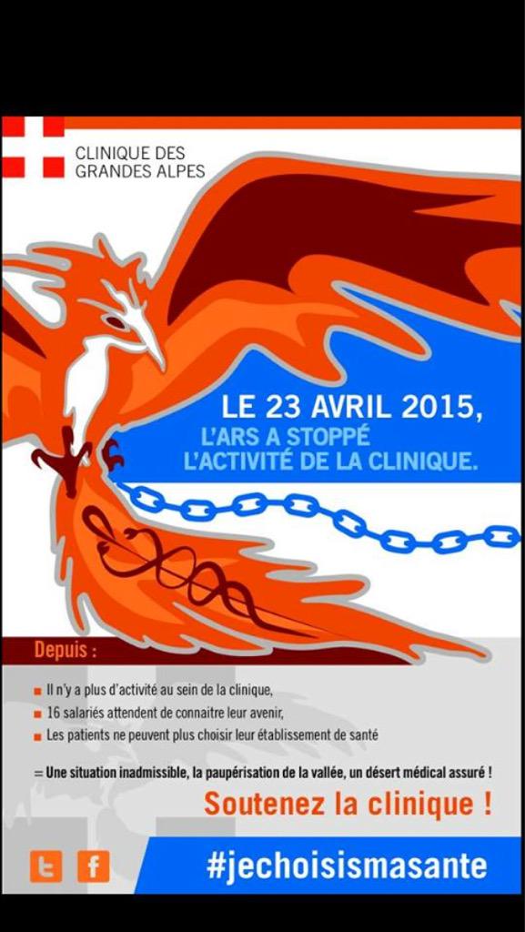 JLDurousset's tweet photo. Les affiches de la clinique sont disponibles. Venez nous soutenir. Notre emblème : le Phoenix #jechoisismasante #CGA http://t.co/6JA4UQrw90