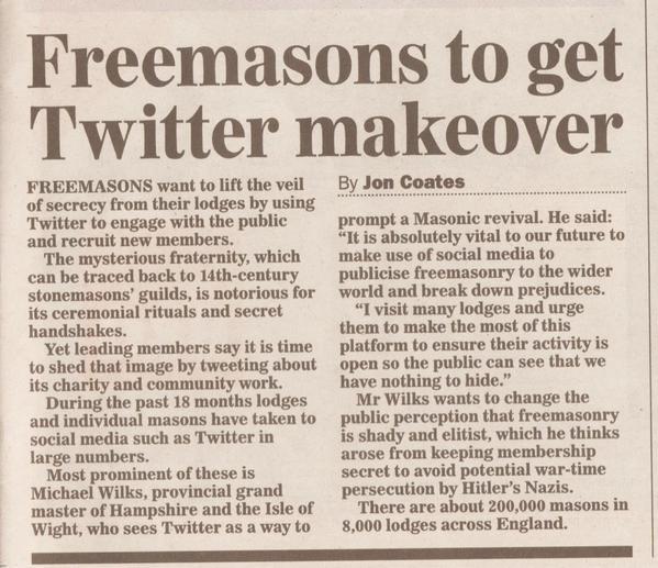 StuartHarker1's tweet photo. Sunday Express and rise in Twitter accounts as a communication tool for #freemasons http://t.co/MDsUNWt22r