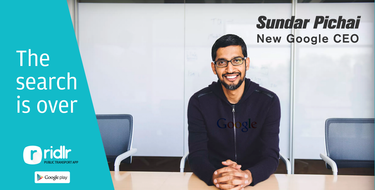 The Search for ultimate solution to daily commuting is over. <a href="/RidlrApp/">Ridlr App</a> congratulates Mr. Sundar Pichai