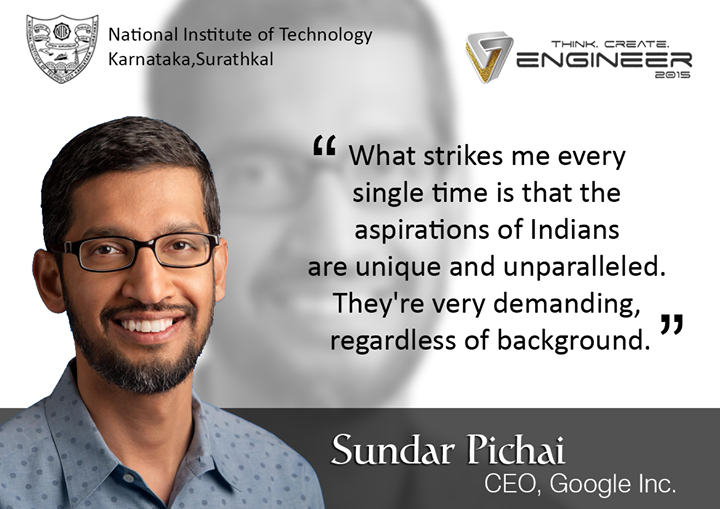 Engineer_NITK's tweet photo. Hard work and dedication can take you anywhere. Congratulations to Sundar Pichai!
#ThinkCreateEngineer http://t.co/xChKJc60XL