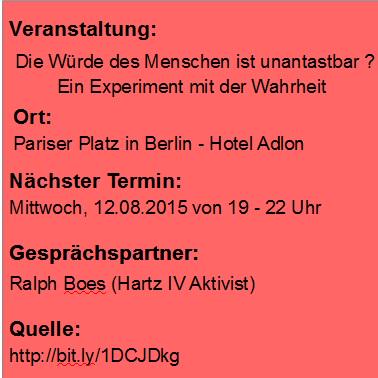 Hartz4Regime's tweet photo. Nächster Termin mit Ralph #Boes vor dem Hotel Adlon am 12.August 2015 um 19 Uhr http://t.co/MxCGFUPo5S http://t.co/bY6M2p37lm
