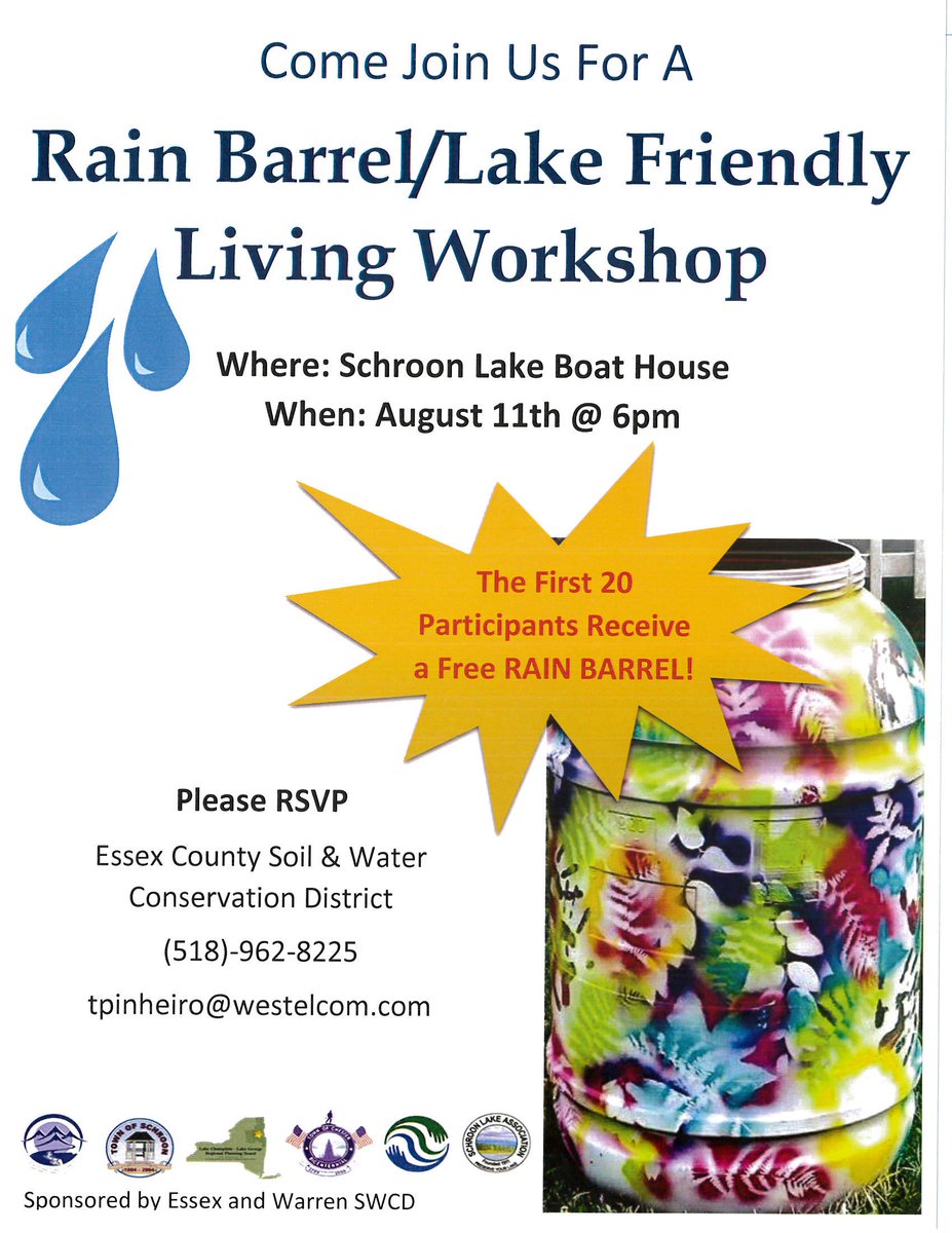 Love to conserve? Check out the Rain Barrel program being held in Schroon Lake Tonight! Please RSVP #iLoveSchroon