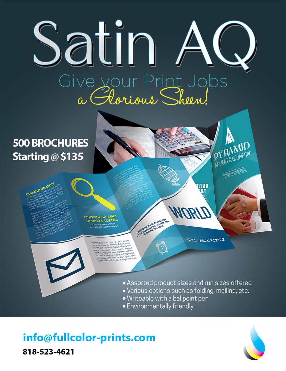 FullColor_Print's tweet image. Satin AQ. Our Latest Quality Card Stock! 500 #Brochures starting at $135. #Design #Print #Advertising