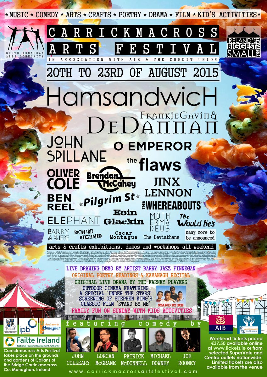Carrick_Arts's tweet photo. 9 days to go @benreel @JinxLennon @PilgrimSt @eoinglackin @TheWhereabouts_ @weareelephants_ @mothermadeus #Monaghan http://t.co/obPX9b15oG