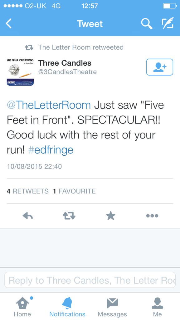 northernstage's tweet image. Here&apos;s a selection of all the lovely things audiences are saying about  @TheLetterRoom&apos;s Five Feet in Front #edfringe