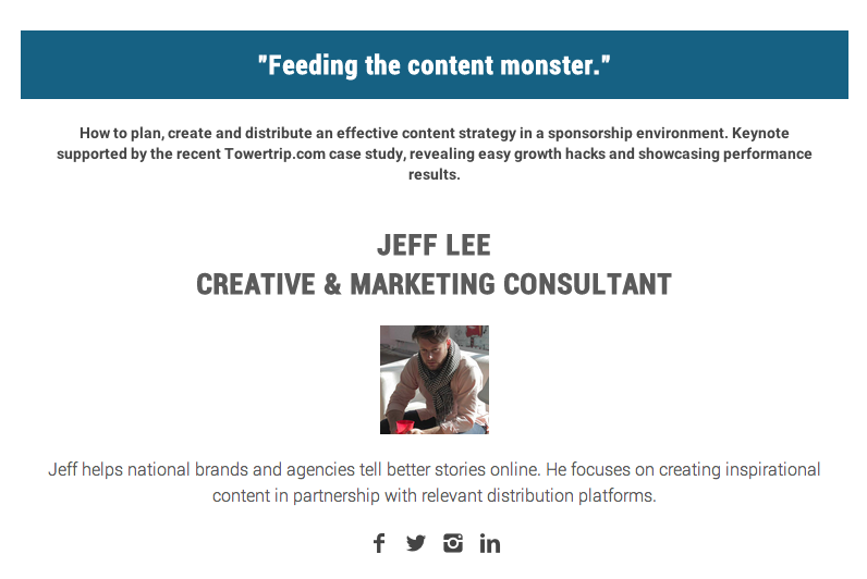 jefflizotte's tweet photo. New keynote for @Relevent_MTL about "Feeding the Content Monster". Join us sept 16-18 : http://t.co/FjHWNANlEf http://t.co/GyZQDeOU37