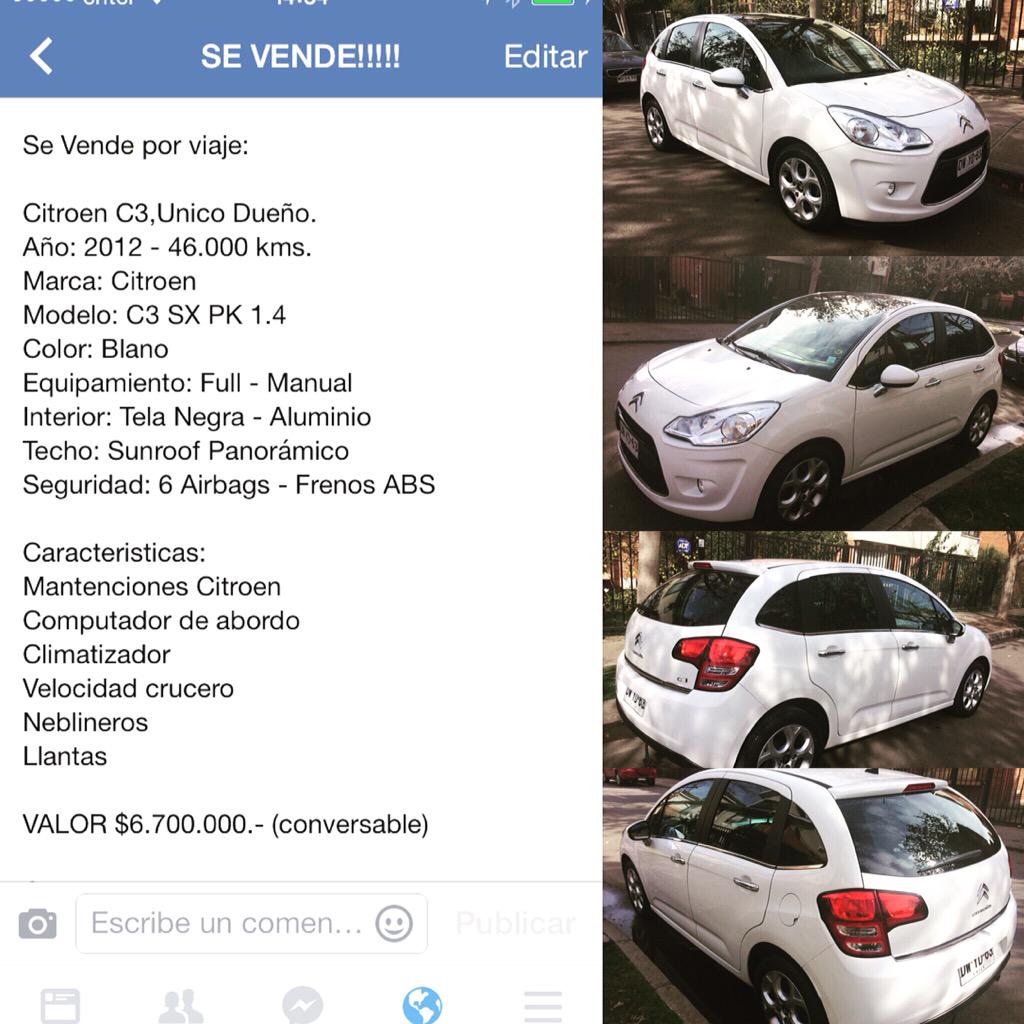 danita_aascui's tweet photo. @DonDateador Vendo por viaje Citroen C3, bencinero, impecable, único dueño !! http://t.co/FZ8DOLmfVd
