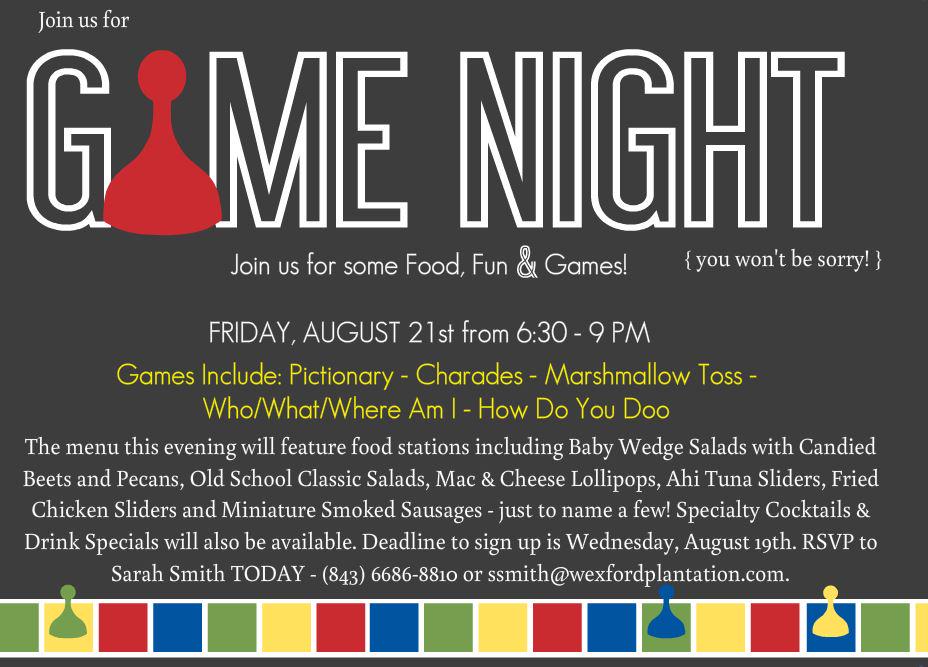 Who's ready for #gamenight ?! Make your reservations NOW (843) 686-8810. #wexfordplantation
