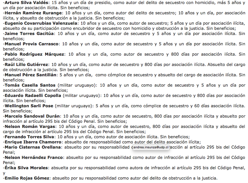 andreainsunza's tweet photo. Aquí las condenas que hoy dictó la Suprema por caso Berríos (ex químico de la DINA): 
http://t.co/G6iGkNv39t http://t.co/9z7KBQjqQD
