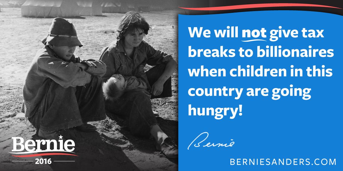 BernieSanders's tweet photo. Incredibly, Republicans have given huge tax breaks to millionaires while raising taxes on working families. http://t.co/bqF3mrvgkH