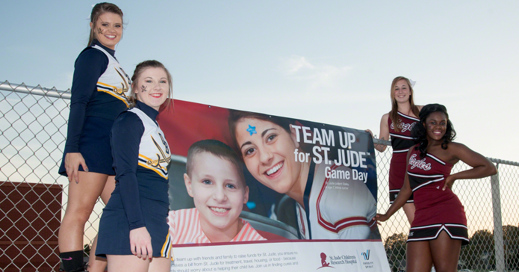 StJude's tweet photo. Bring Team Up for @StJude Spirited by @VarsitySpirit to your high school by hosting Game Day! http://t.co/7is2o4w5vy http://t.co/ru4b3ibre8