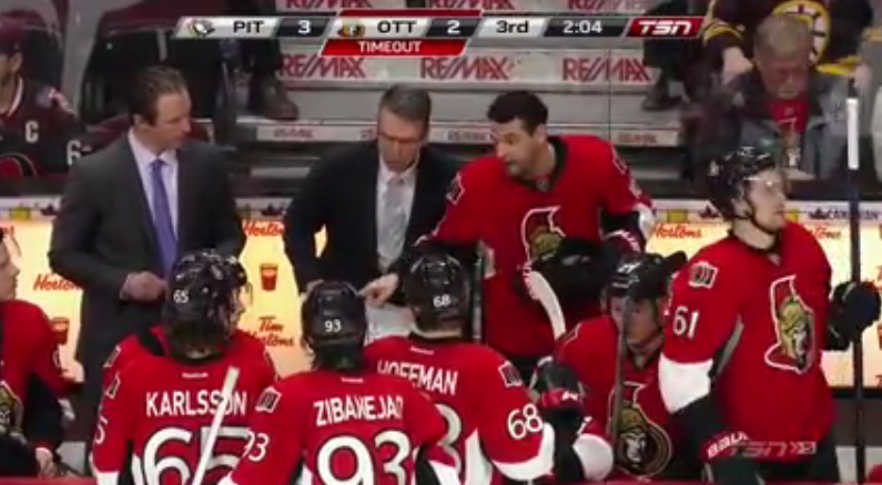 SensChirp's tweet photo. Started thinking about the Penguins game again. This was pretty great. #Sens #CoachClarke http://t.co/SjDnMOyx6Y