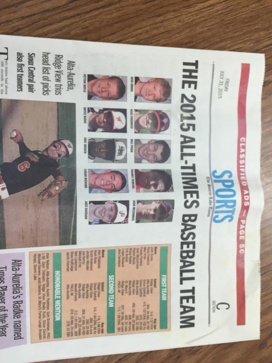 AdavidsonAaron's tweet image. Congrats @Jace_d15 for being named to the 2015 All-Times Baseball 1st Team!  Very proud of you bud! #StormLakeTimes