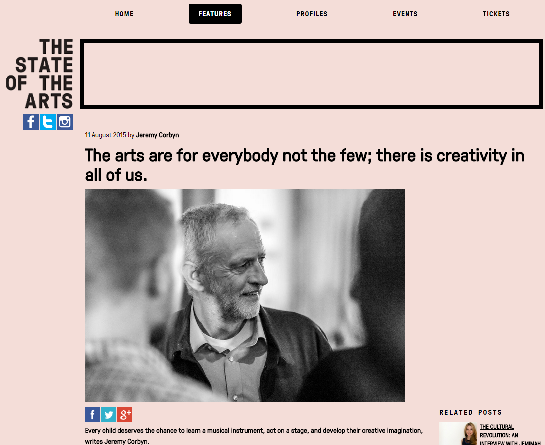 jeremycorbyn's tweet photo. This evening I set out where I stand on the arts. Read my pledge on the State of the Arts site http://t.co/EcLLPZ81P1 http://t.co/RNauBOg2Rw