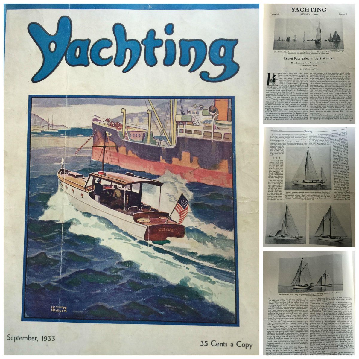 Dorade1929's tweet photo. Throwback to Sept. 1933 issue of @YachtingMag featuring Dorade’s win in the #FastnetRace http://t.co/kOwU0xXMyJ http://t.co/ERRCdCkNwu