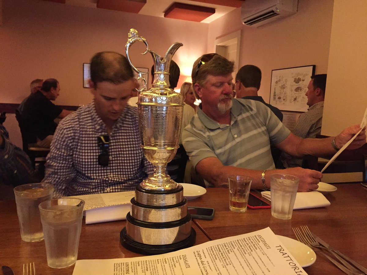 Zach is making out ok, but the yardage book has Damon a little stumped #Stephanos #CelebrationDinner #PGA