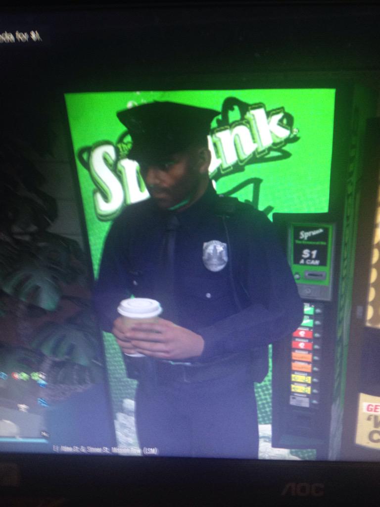 MG_Cameron's tweet photo. @MG_LSRP Sgt. Hunter gave me a ride back to Mission Row Detachment, grabbing a coffee before heading out. http://t.co/61vcNdotoG