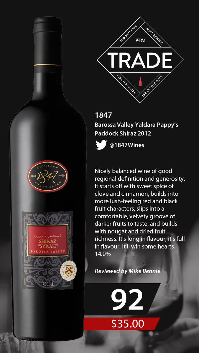 <a href="/1847Wines/">1847 Wines</a> Barossa Valley Yaldara Pappy's Paddock Shiraz '12 - 92pts @mikerism101 #Top100 #winenews