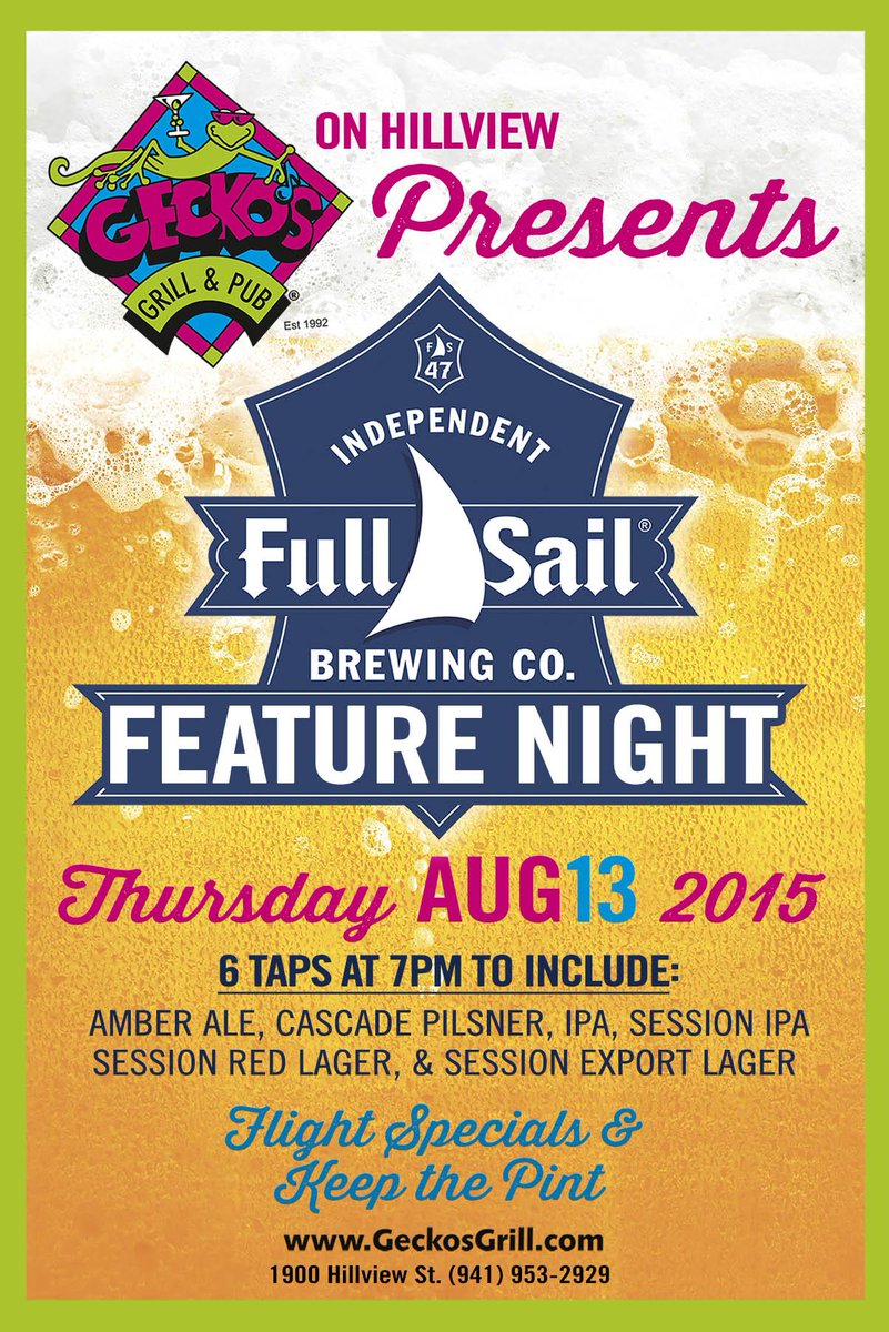 Another Awesome Brew Nite <a href="/GeckosHillview/">Gecko's Hillview</a> ! <a href="/FullSailBrewing/">@FullSailBrewing</a> has 6 taps flowing. Keep The Pint nite also!! #GeckosSRQ