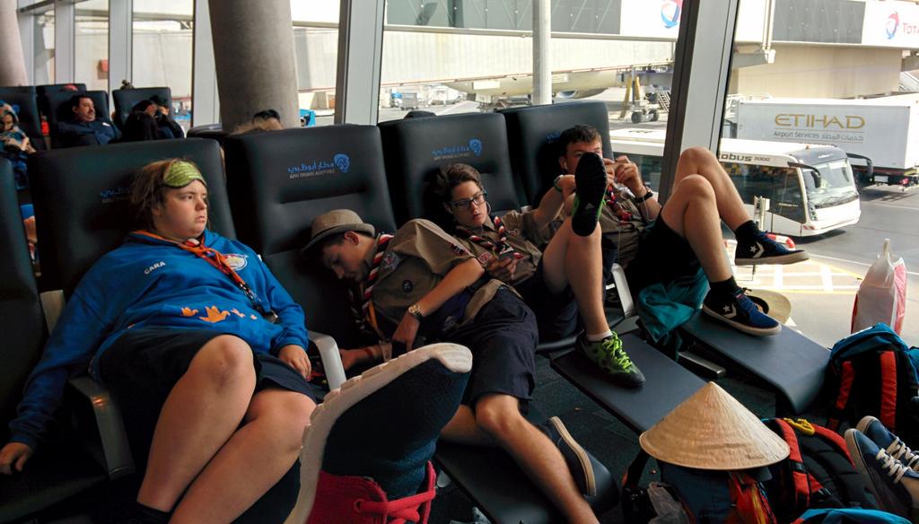 ATrueScout's tweet photo. Some @Unit50Japan members are coping with the 7 hr layover better than others @ukcontingent @AUH #japan2015 http://t.co/vtU55npsm4