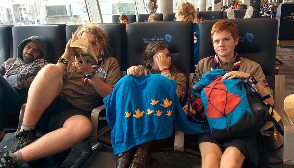 ATrueScout's tweet photo. Some @Unit50Japan members are coping with the 7 hr layover better than others @ukcontingent @AUH #japan2015 http://t.co/vtU55npsm4