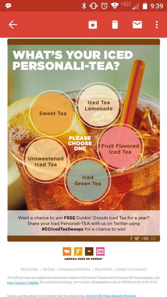 genest_lib's tweet photo. @DunkinDonuts Fruit flavored iced tea fits me to a "tea"! #DDIcedTeaSweeps http://t.co/aXbqNBGRzJ