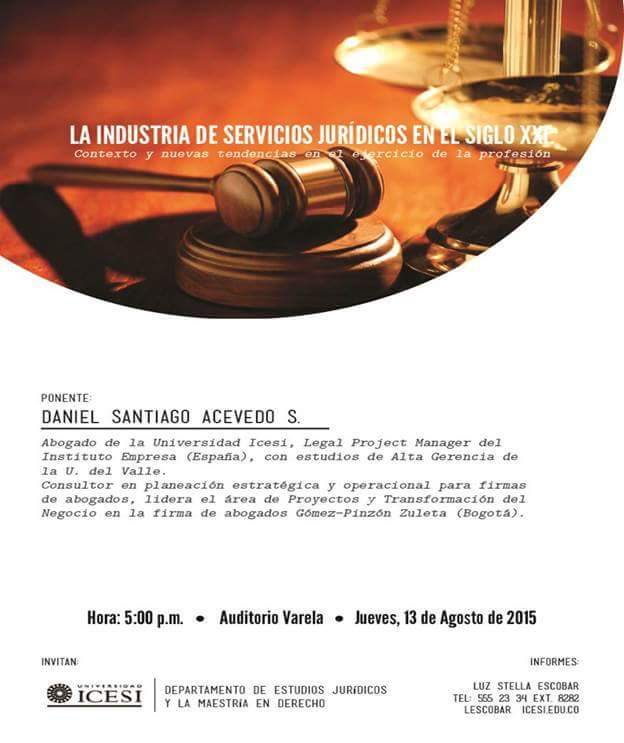 legalhackersBOG's tweet photo. "La Industria de Servicios Jurídicos en el Siglo XXI" a cargo de @DanielAcevedoS el próximo 13 de Agosto en @Icesi http://t.co/EELi4sNBYB