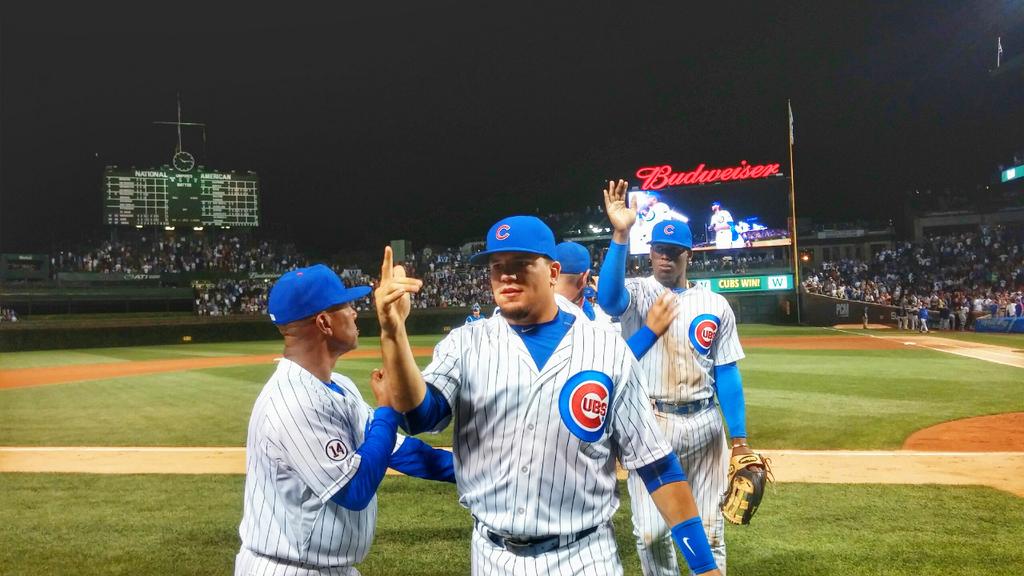 Cubs's tweet photo. Five straight wins.
11 wins in 12 games.
Season-high 15 games over .500. #LetsGo http://t.co/YlplAns9I0