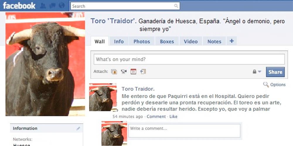 ecorepublicano's tweet photo. El toro que corneó a Fran Rivera pide perdón públicamente a través de su cuenta de Facebook http://t.co/TwRTKi6S9n http://t.co/J8hDxDYPjA