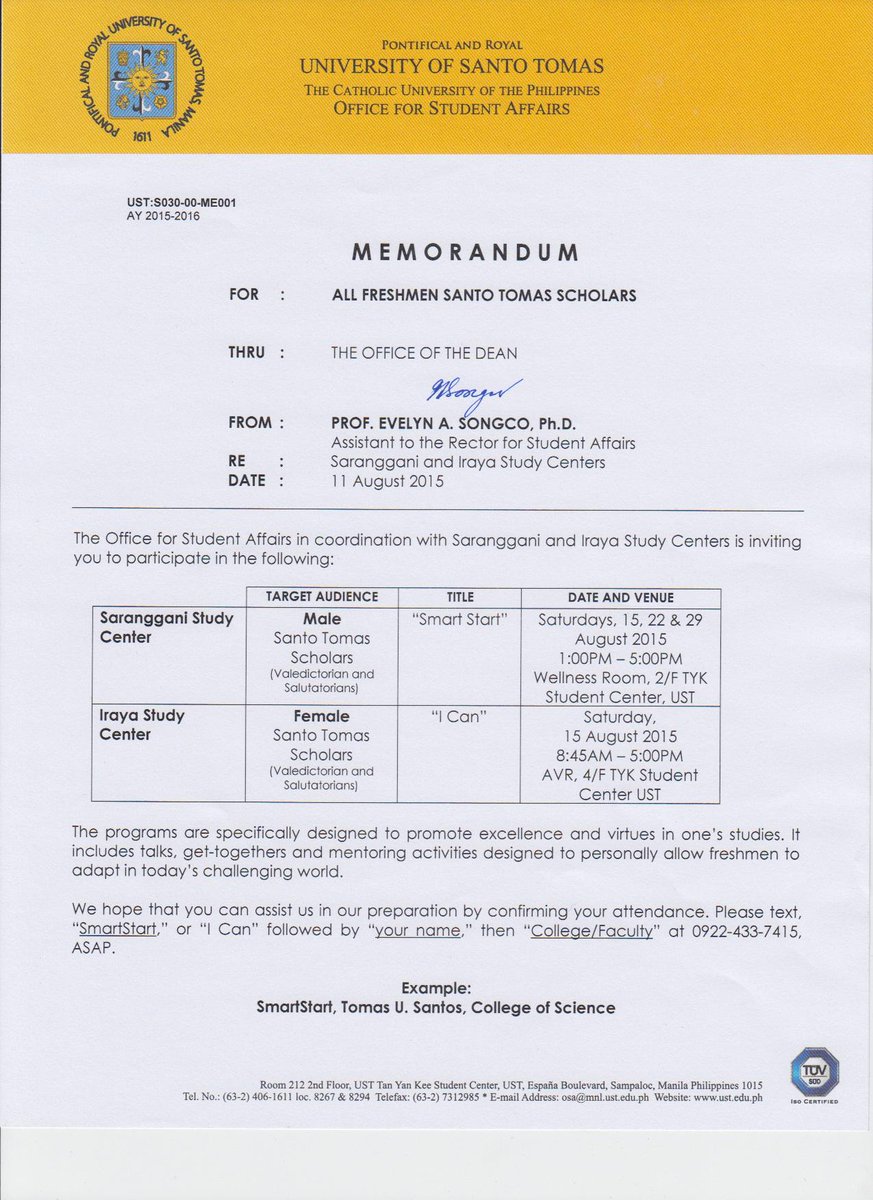 Attention All Freshmen Santo Tomas Scholars! <a href="/ustbecarios/">UST-Becarios de Santo Tomas</a>