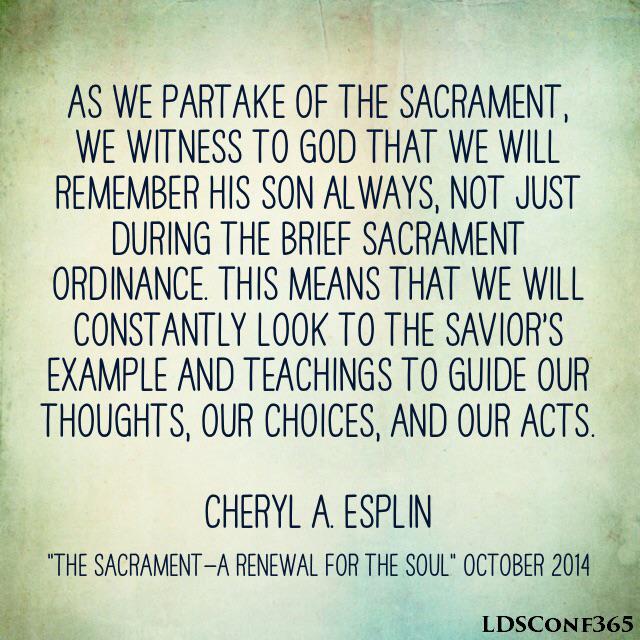 LDSConf365's tweet photo. "As we partake of the sacrament, we witness we will remember his Son." Cheryl A. Esplin | https://t.co/3nBxLAdgi5 http://t.co/hKlVfq7Uvg