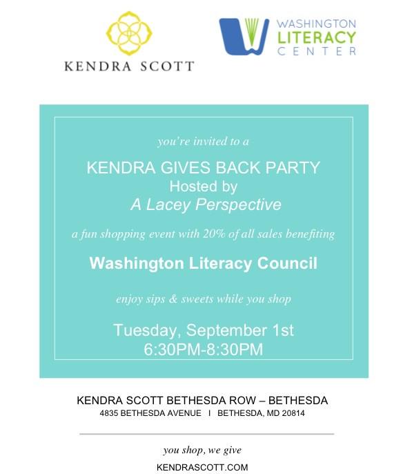 CharityChicksUS's tweet photo. Join us at the new Kendra Scott in #bethesda on Sept 1 for a #fundraiser 4 @WASHLIT Hosted by @LacePerspective http://t.co/qXRyrCEZMW