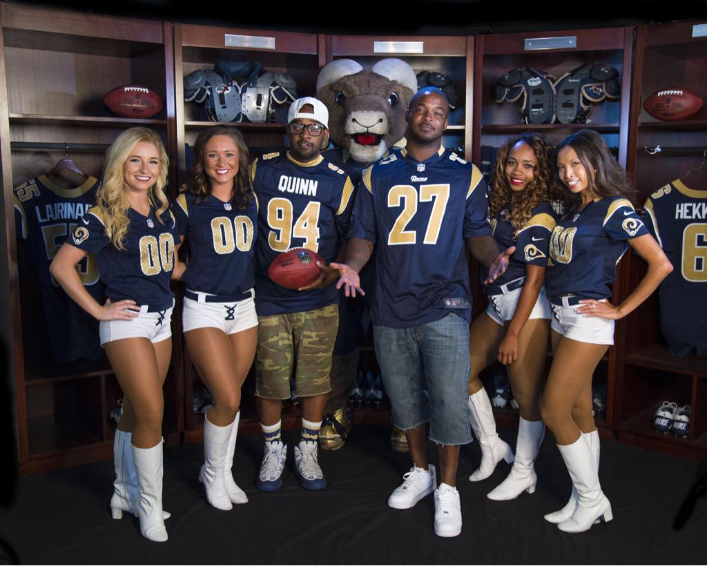 RamsNFL's tweet photo. Today, we had some St. Lunatics stop by practice. STL representin' with @murphylee and @huey314! (📷: @scottrovak) http://t.co/I2QT3itpkx