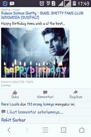 Wish u very Happy Birthday Anna Bhai/Sunil Shetty Yg ke 54 (11 Agustus 1961 - 11 Agustus 2015) 
