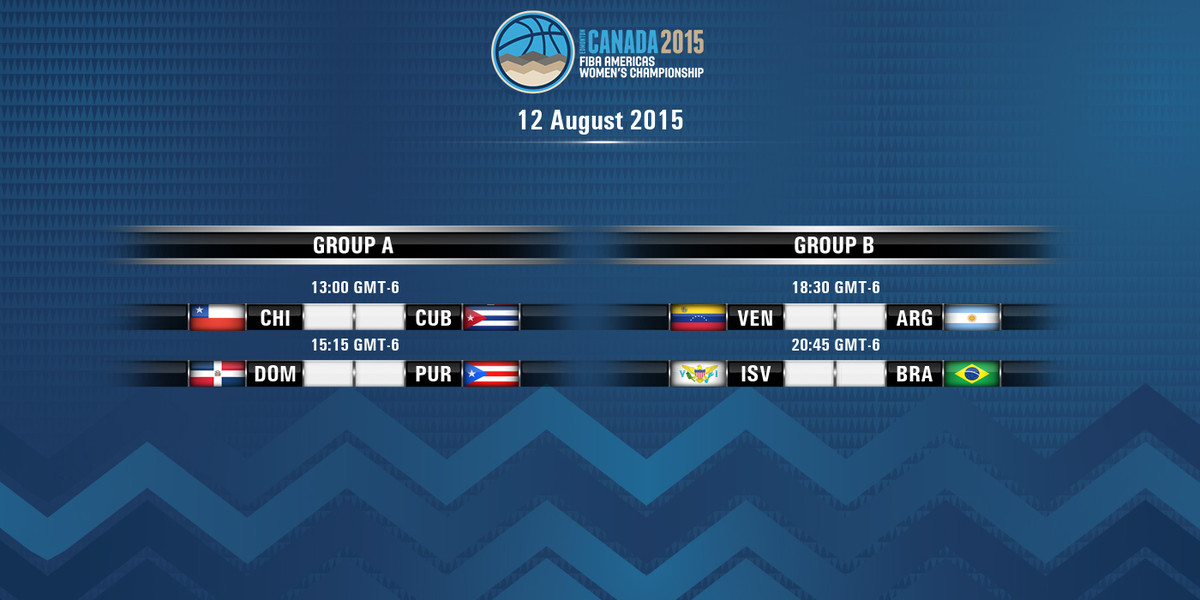 FIBA's tweet photo. Today's calendar for the #FIBAAmericasWomen2015!
#CHICUB
#DOMPUR
#VENARG
#ISVBRA http://t.co/f0DJSrkFC2