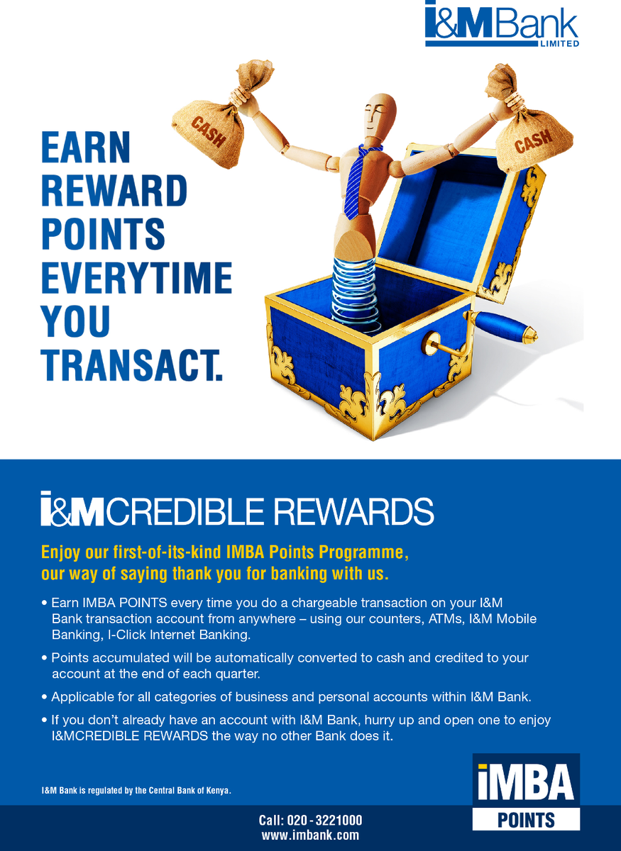 CapitalFMKenya's tweet photo. #IMBAPoints
Get rewarded every time you do a transaction in your I&M Bank account. http://t.co/dPL4vPbHRu http://t.co/oxMdN1XMEE