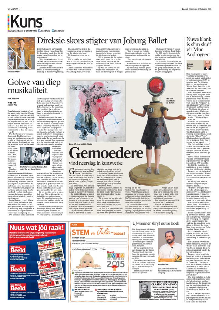 Beeld se kunsblad. <a href="/kobusburger/">Kobus Burger</a> <a href="/MicheleNigrini/">Michele Nigrini</a> <a href="/mediauj/">UJ News</a> <a href="/WitsTheatre1/">WitsTheatre</a> <a href="/Netwerk24/">Netwerk24</a>