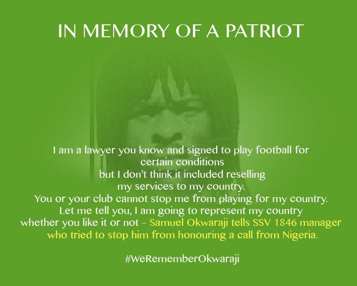 thenff's tweet photo. In memory of a Patriot. #WeRememberOkwaraji http://t.co/iAco0HgApH
