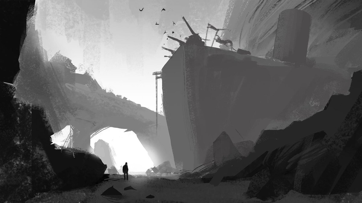 asim_steckel's tweet image. #Wasteland #sketch for a new piece. Started with valuesketch to find an interesting #compostition and #mood.