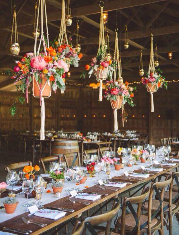 EnchantedBarn's tweet photo. We adore these macrame plant hangers hanging over the reception tables: http://t.co/jwEn6KbxDt