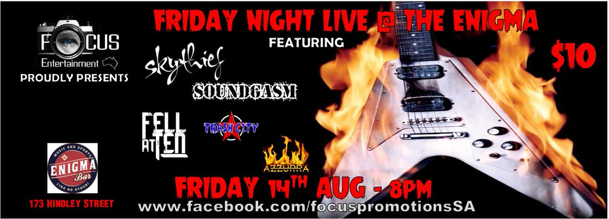 FocusPromoteSA's tweet image. This Friday night at The Enigma Bar! 
Come listen to some home grown Adelaide Rock!!