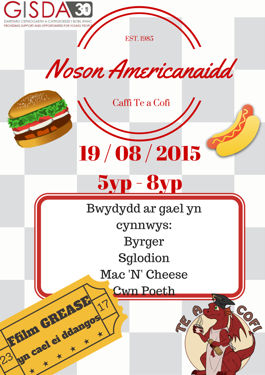 Gisdacyf's tweet photo. Noson Americanaidd yng nghaffi Te a Cofi wythnos nesaf - dangosiad o ffilm GREASE a bwyd ar gael...dewch yn llu http://t.co/BQB9XZL0tb