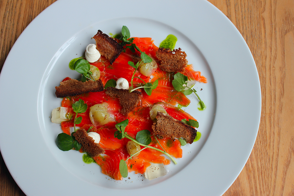 Pubonthepark's tweet photo. You should really stop by and try some of chef Andy Evans' food. Here's the wild sea trout starter... #yum #foodie http://t.co/LEIeIKkcfM