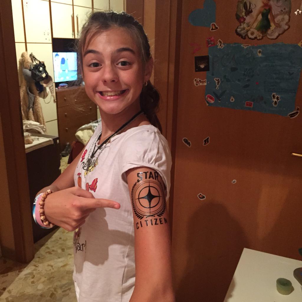 Nepher99's tweet photo. #StarCitizen tatoo, my daughters love it! @RobertsSpaceInd #CUinSpace http://t.co/ytZh0T4rHO