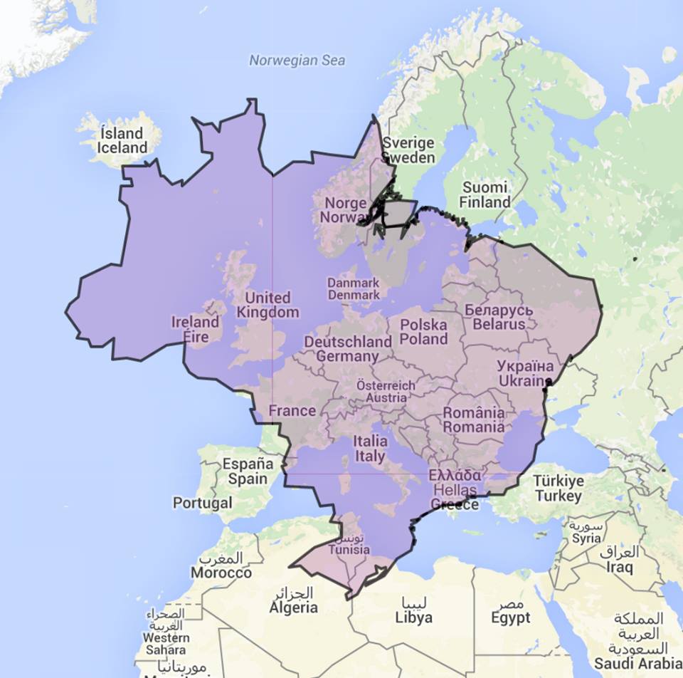 Us Map Superimposed On Europe