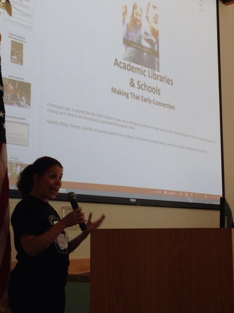 LibraryCampNH's tweet photo. Anne says, connect with a nearby academic librarian and do a school visit. #NHSLMA #librarycampNH #teamlibraryNH http://t.co/faVddlD5a6