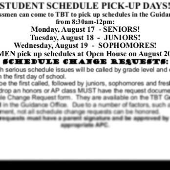 Pick up your schedules starting next monday
Open house is next Thursday Aug. 20th