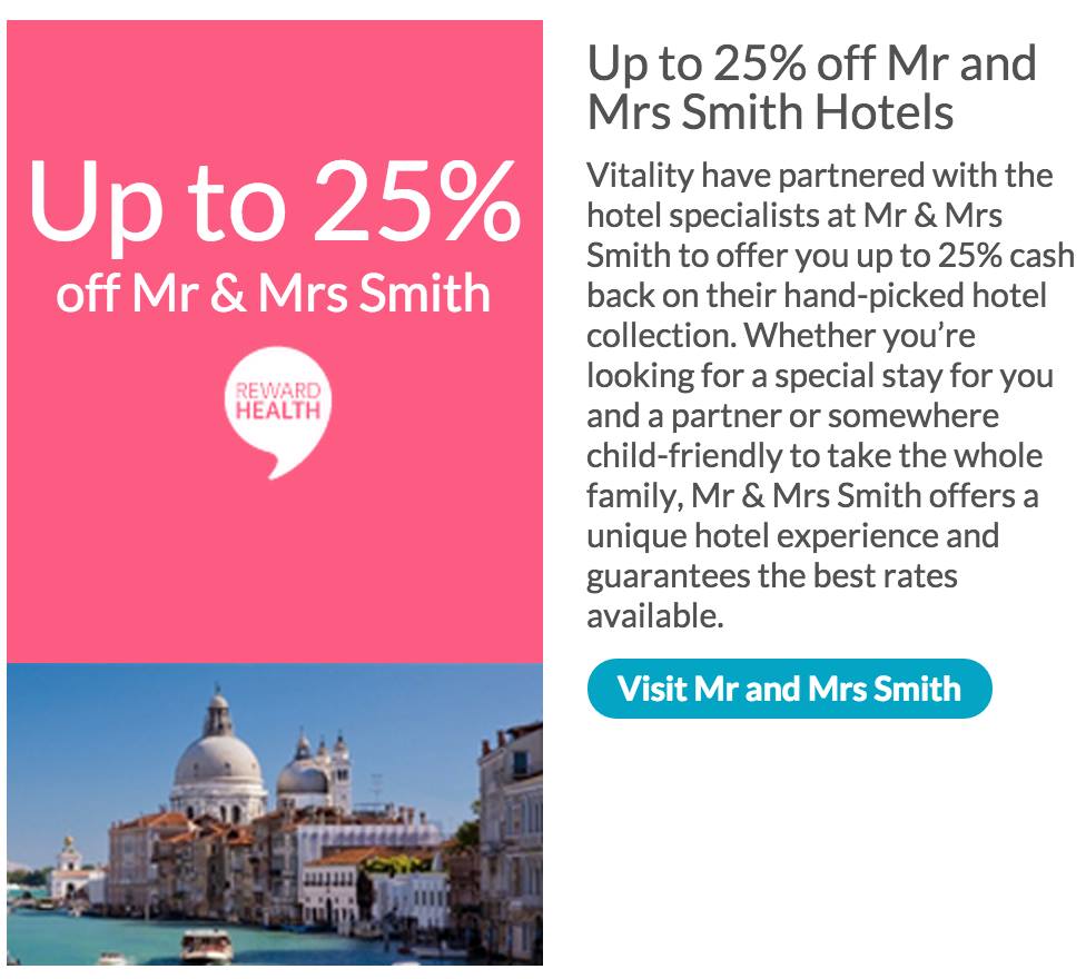 jplus_db's tweet image. 5* Life Cover
Save up to 25%* off Mr &amp;amp; Mrs Smith Boutique Hotels
#RewardHealth
*T&amp;amp;Cs Apply see buff.ly/1IA8NhX